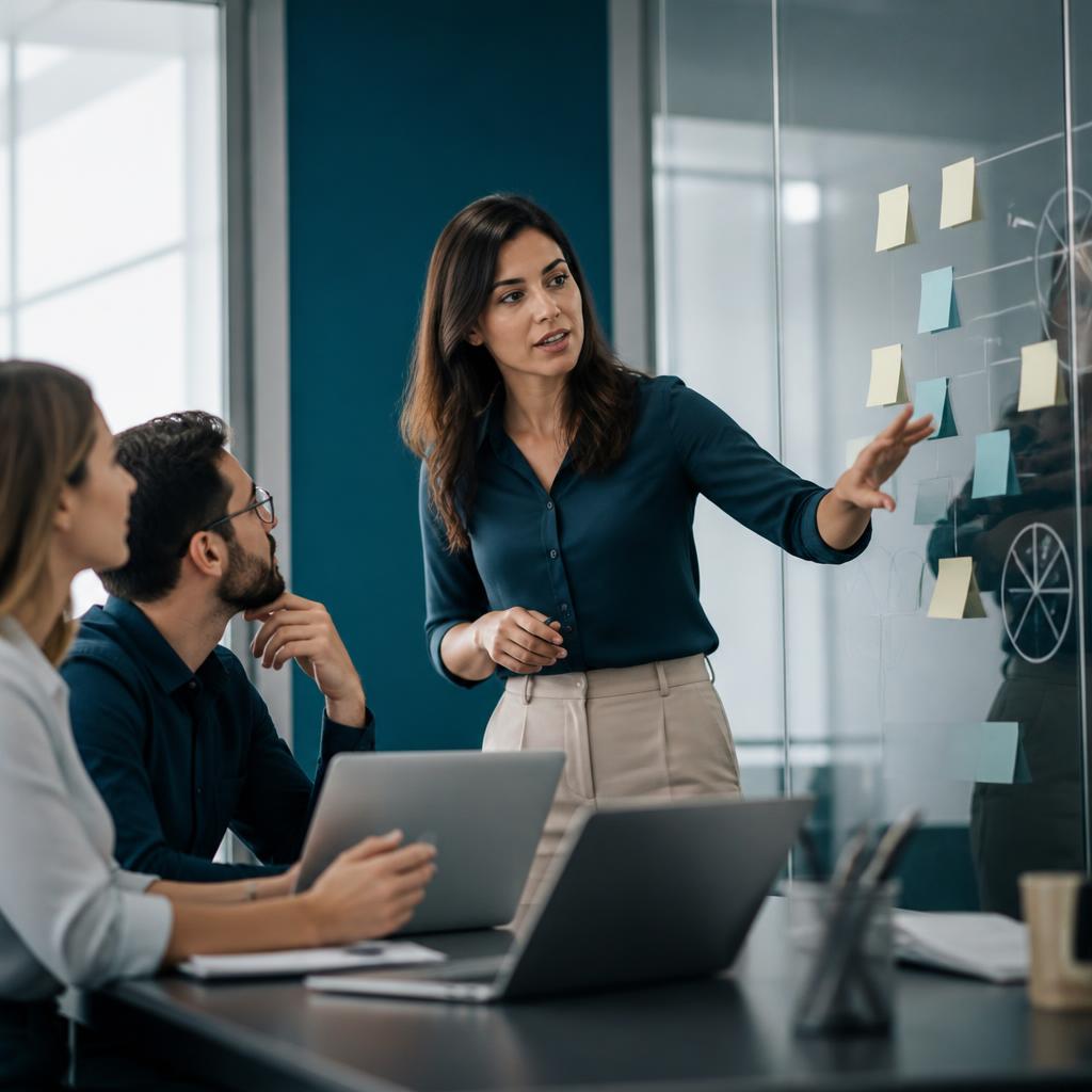Consultora da IRISS conduzindo uma sessão de mapeamento de processos com o time do cliente
