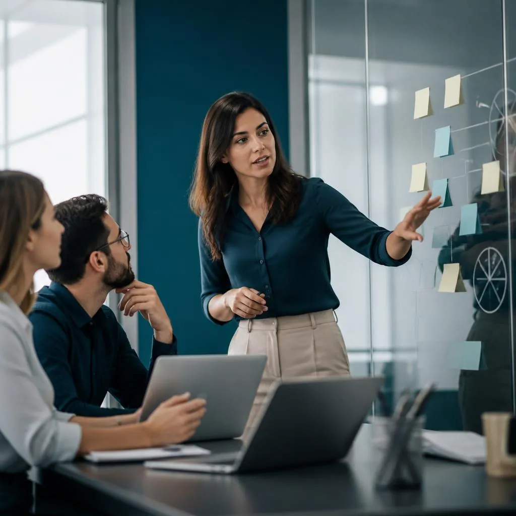 Consultora da IRISS conduzindo uma sessão de mapeamento de processos com o time do cliente